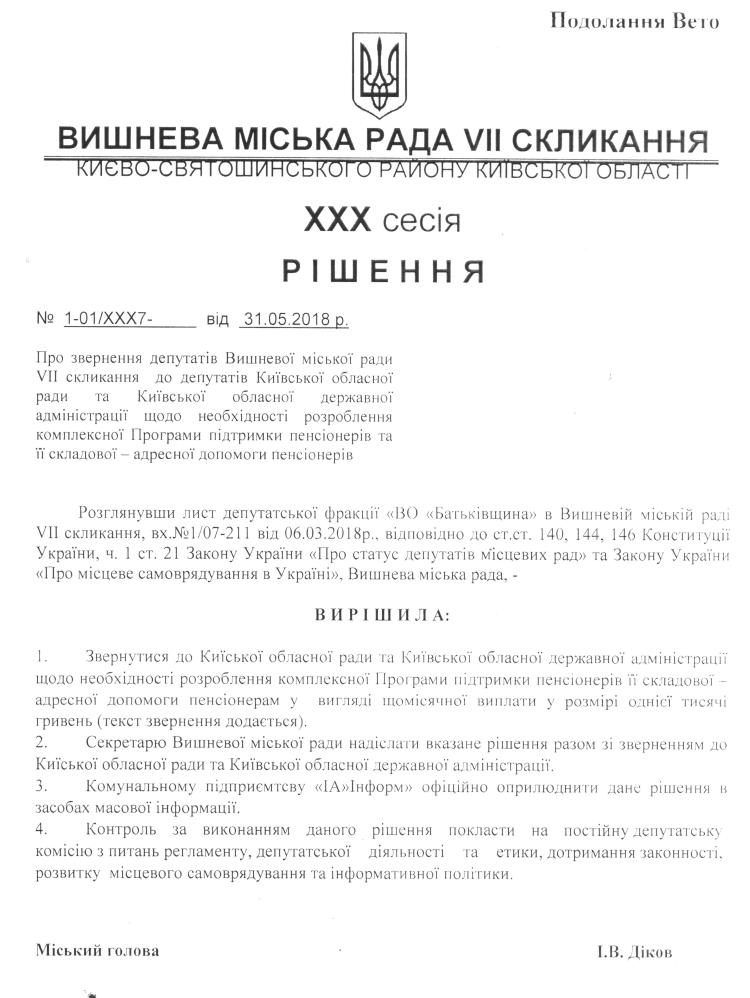 Проекти рішень XXX сесіЇ VIІ скликання